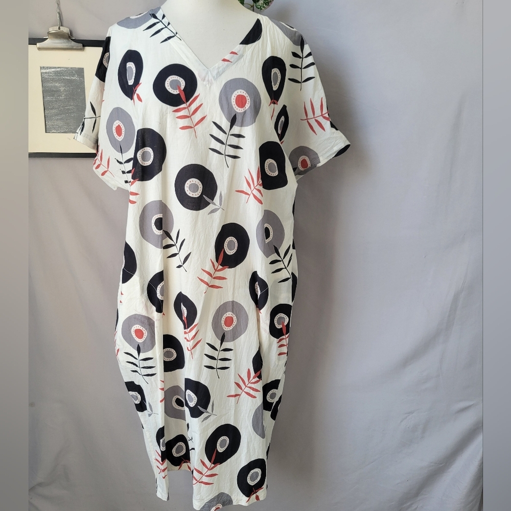 Gudrun Sjoden Julie Cotton Voile Floral V Neck Dress L - Picture 2 of 15
